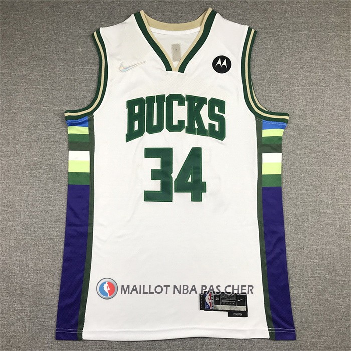 Maillot Milwaukee Bucks Giannis Antetokounmpo NO 34 Ville 2021-22 Blanc
